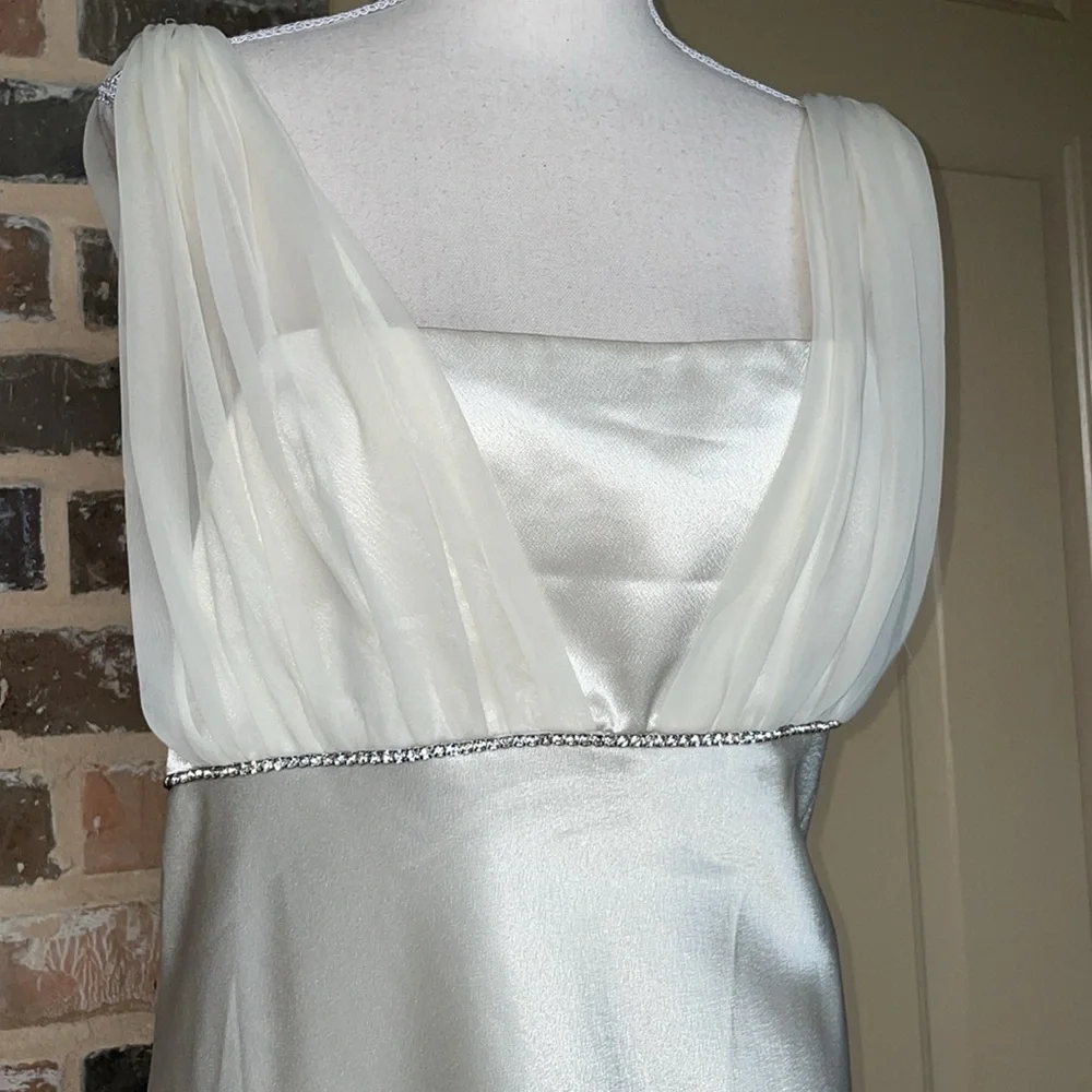 Fiesta Cream Ivory Satin Chiffon Rhinestone Column Formal Prom Bridal Dress XLG - Picture 7 of 14